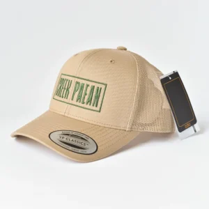 Khaki trucker cap side view